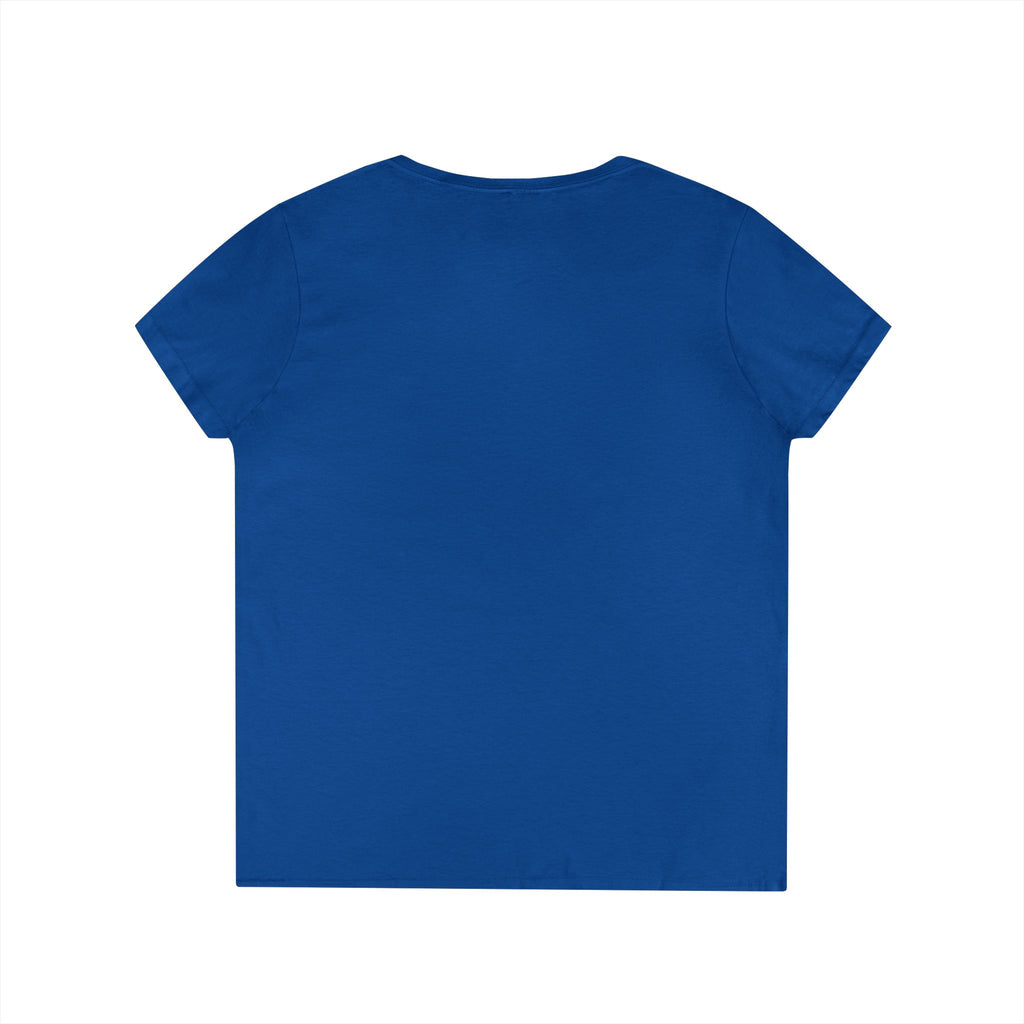 Ladies' V-Neck T-Shirt — "I Don't Wear a Bow, I Wear Steel Toes" Work Boots Graphic
