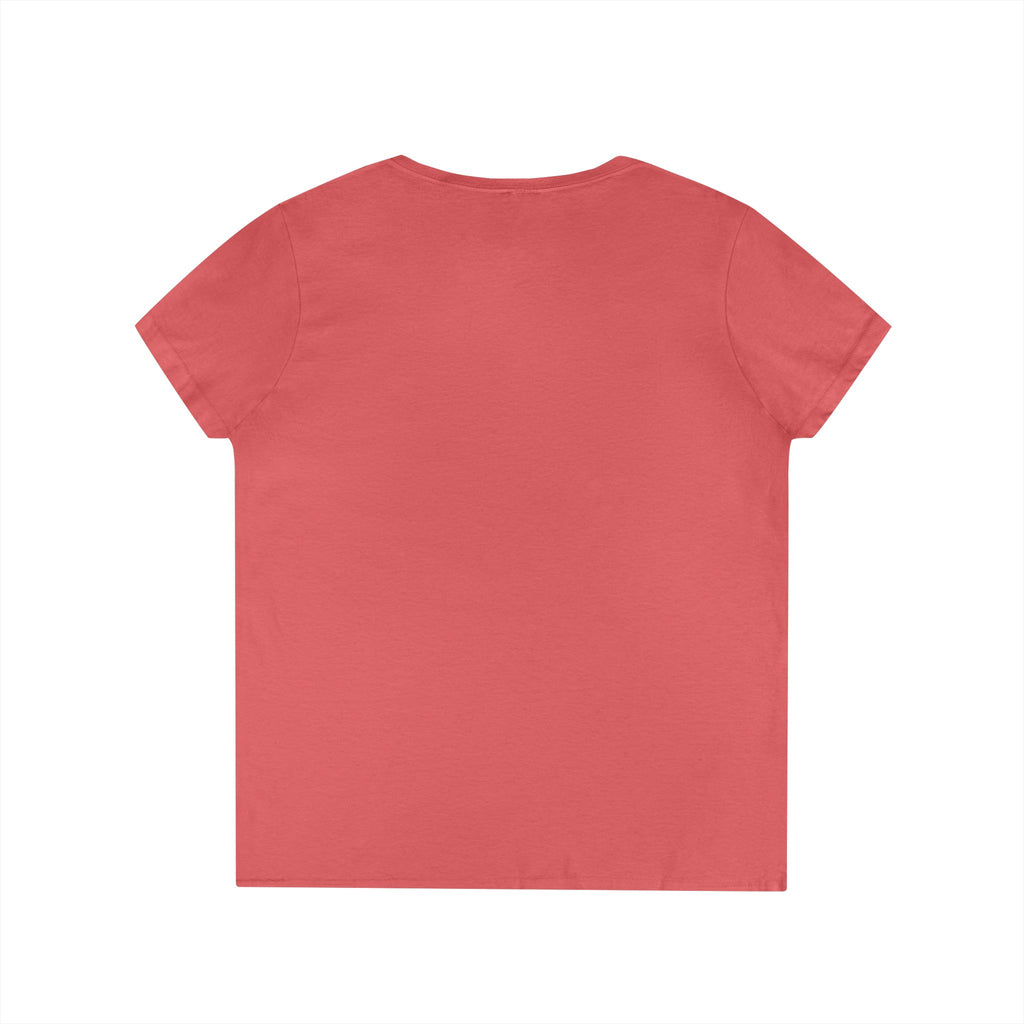 Ladies' V-Neck T-Shirt — "I Don't Wear a Bow, I Wear Steel Toes" Work Boots Graphic