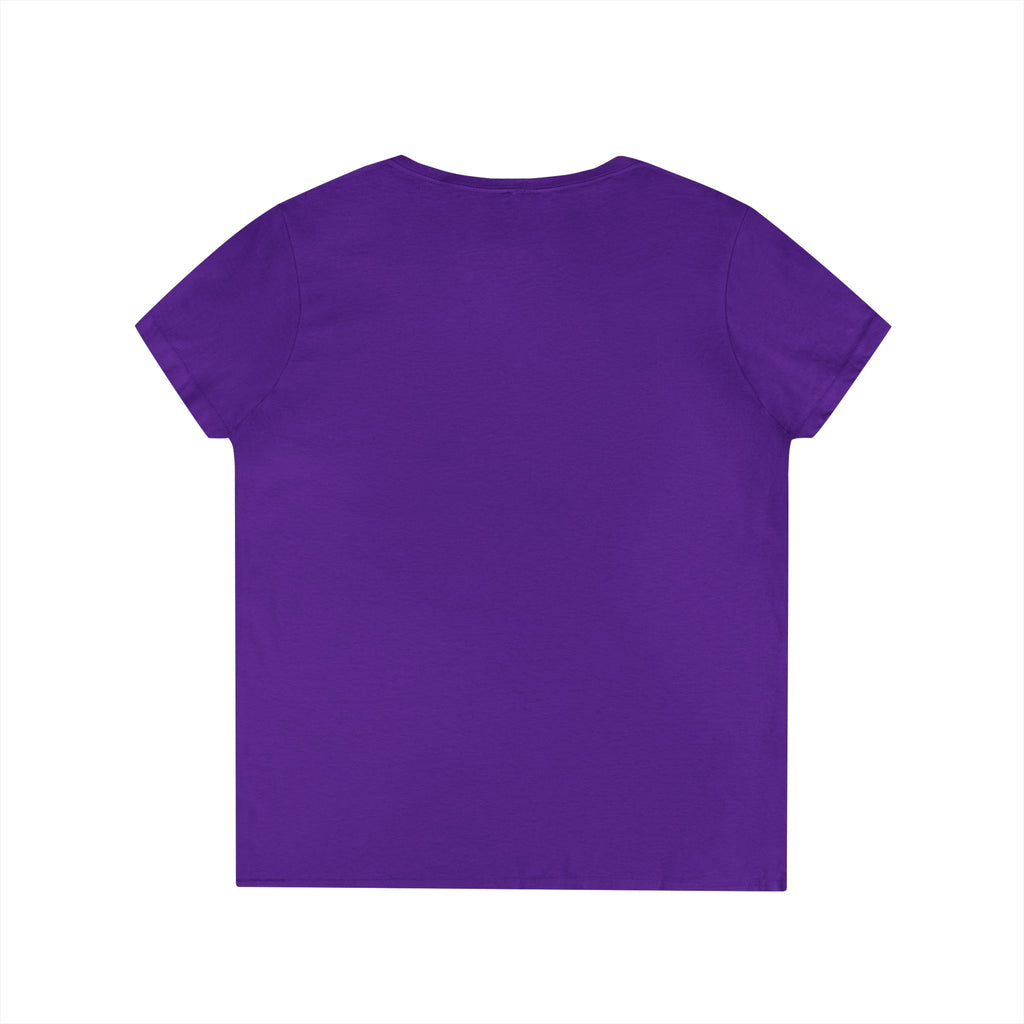Ladies' V-Neck T-Shirt — "I Don't Wear a Bow, I Wear Steel Toes" Work Boots Graphic