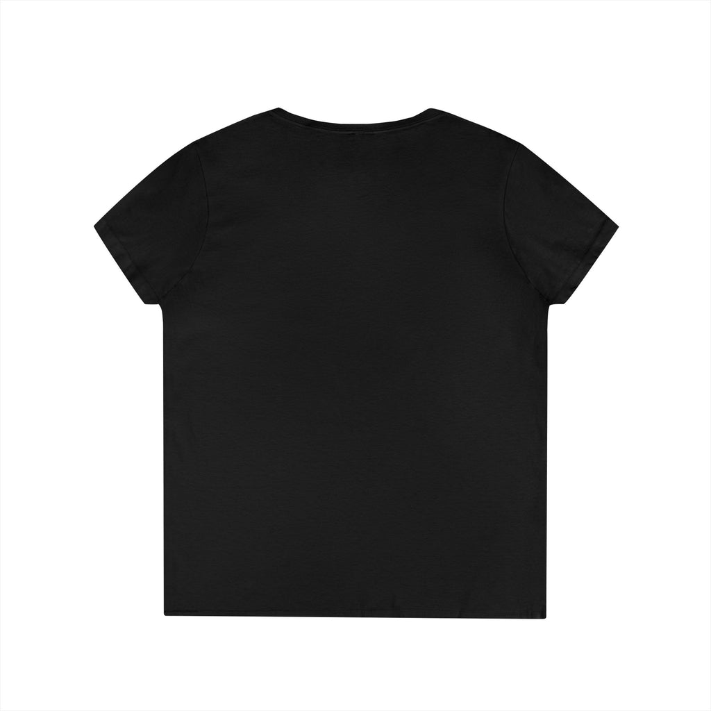 Ladies' V-Neck T-Shirt — "I Don't Wear a Bow, I Wear Steel Toes" Work Boots Graphic