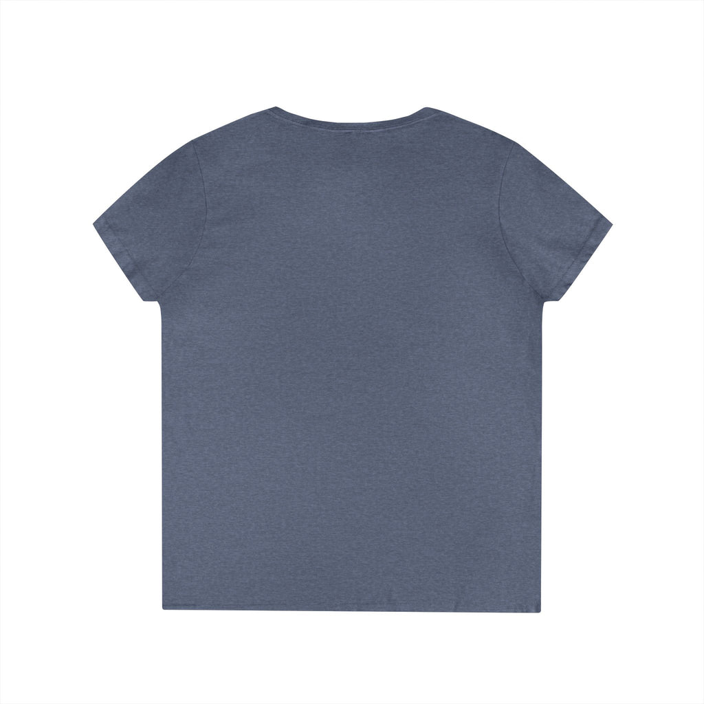 Ladies' V-Neck T-Shirt — "I Don't Wear a Bow, I Wear Steel Toes" Work Boots Graphic